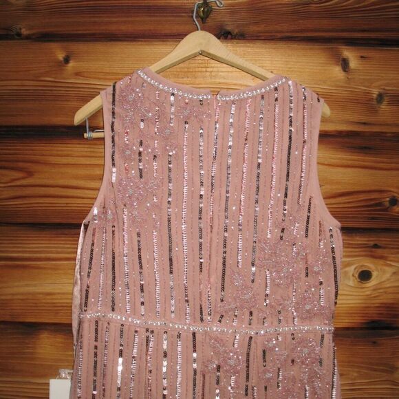 MAC DUGGAL 70260 Womens Rose Striped Floral Embellished Sleeveless Midi Dress - Picture 10 of 13